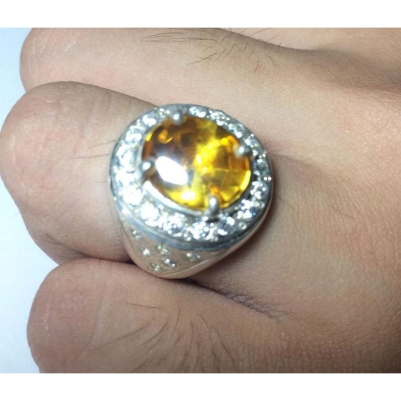 Cincin Perak Pria dari Sterling Perak asli 925 Batu mulia warna kuning Limited Edition