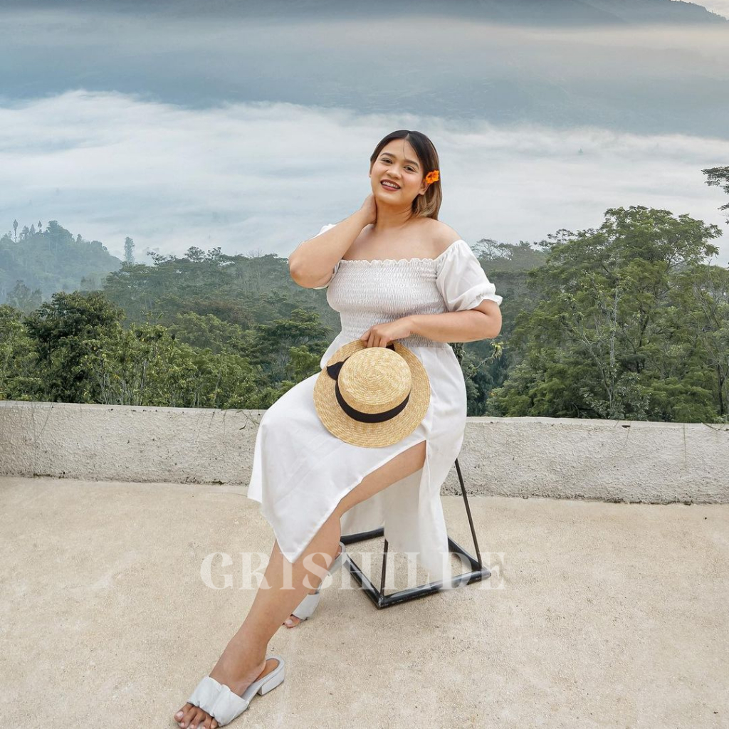 EVITA Dress Sabrina Korean Style Jumbo Wanita Dres Big Size Gaun Casual A Line Lengan Panjang Oversi