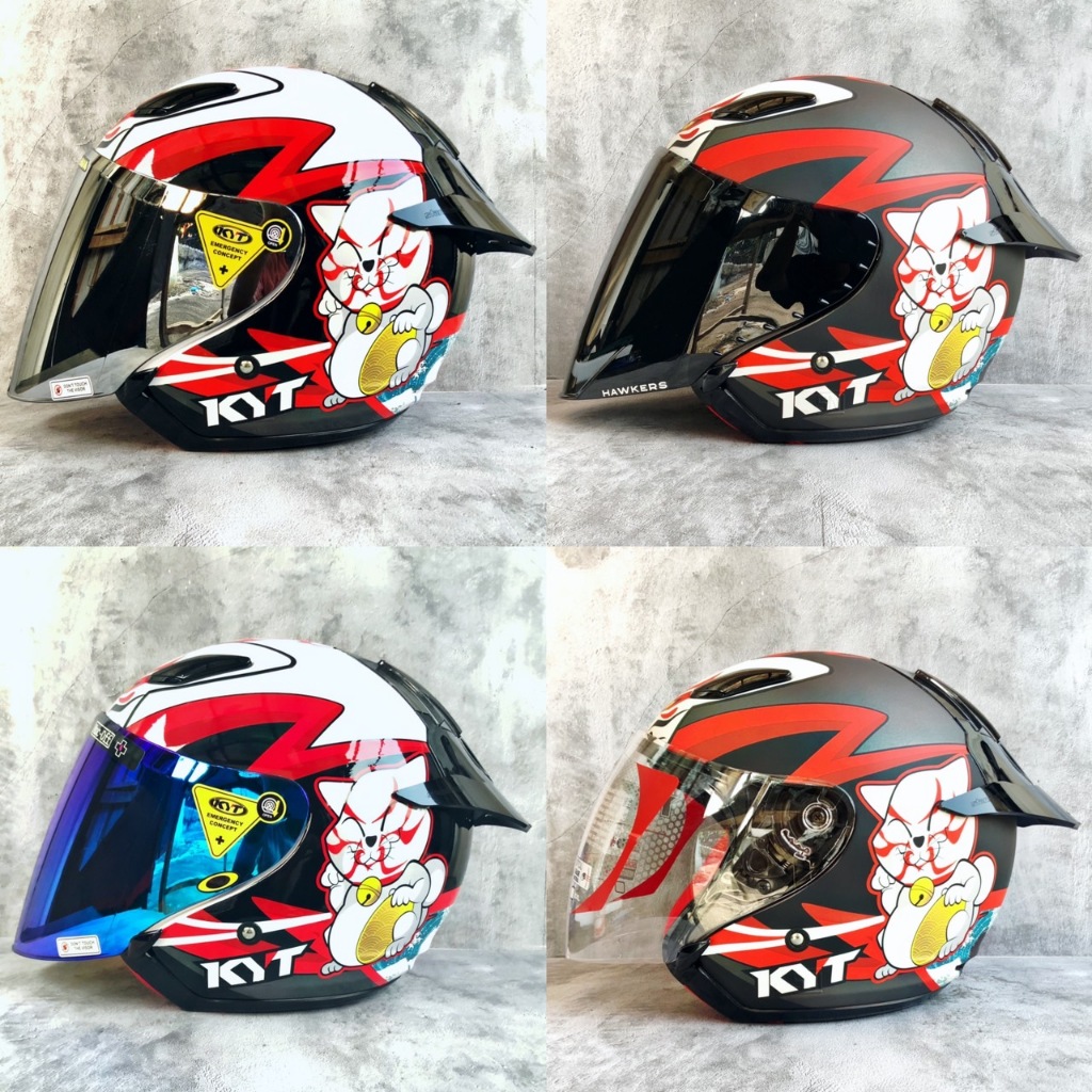 KYT HELM DJ MARU KABUKI CAT DOFF | BLACK RED DOFF | HELM HALF FACE KYT DJ MARU PAKET GANTENG