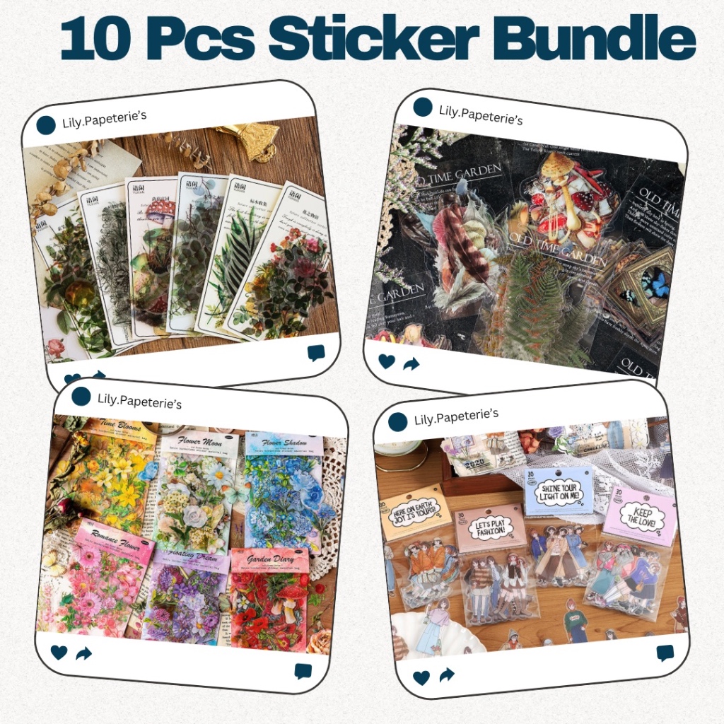 

Lily 10 Pcs Sticker PET, Flower Mushroom Leaf Girl Stiker Scrapbooking Penpaling Snailmailing Journaling Decorating