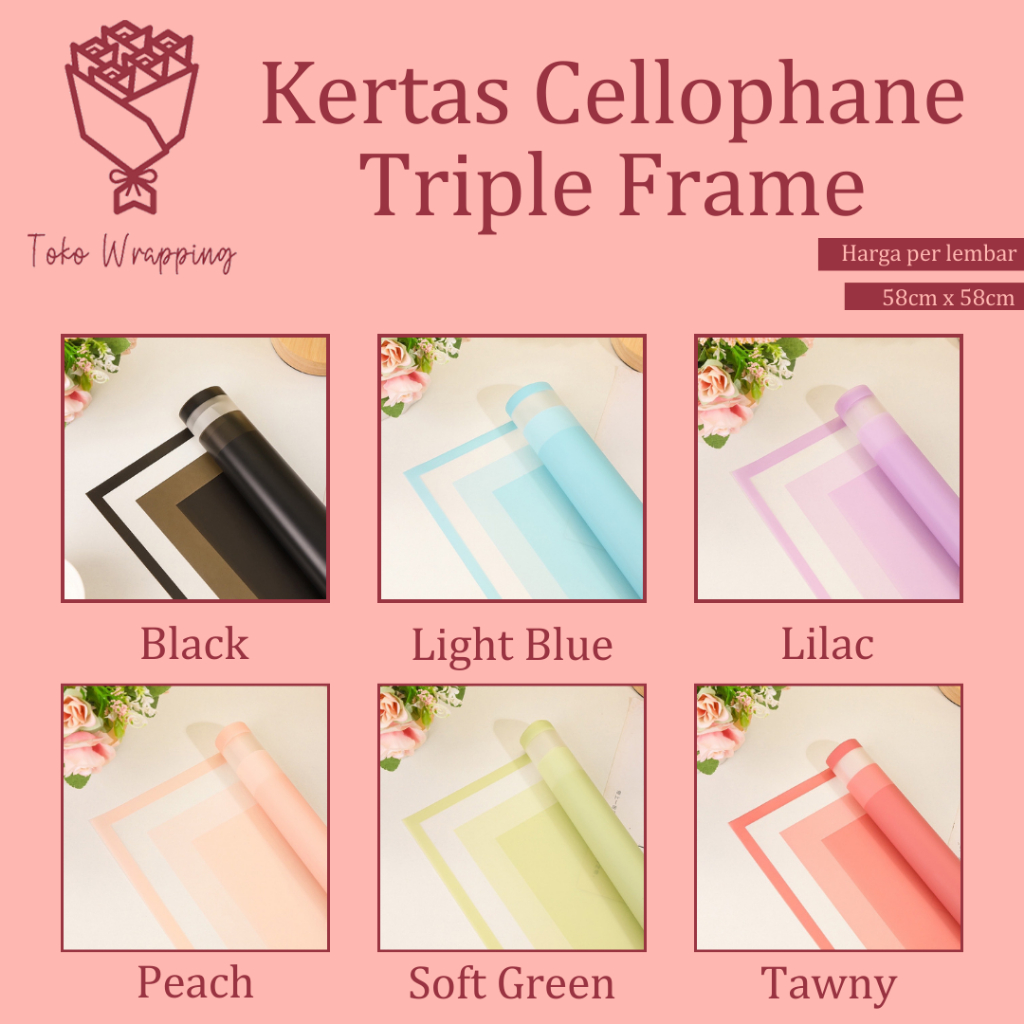 

Kertas Cellophane Buket Bunga (Triple Frame) Flower Wrapping Paper Celophane / Chellophane Murah untuk Snack Uang