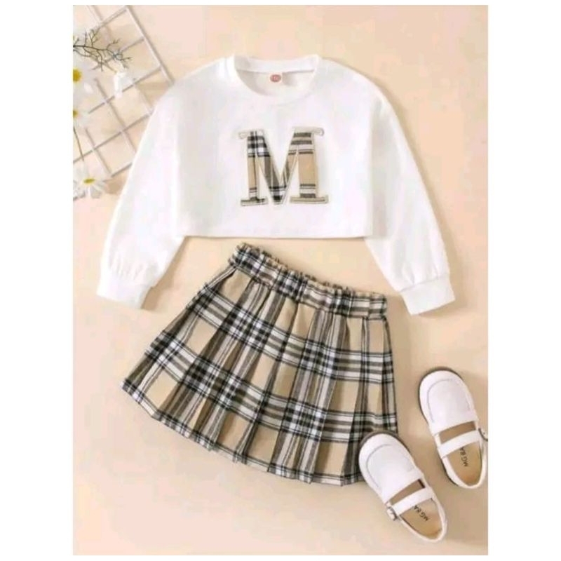 baju anak perempuan/setelan rok kotak anak perempuan 1-5 tahun