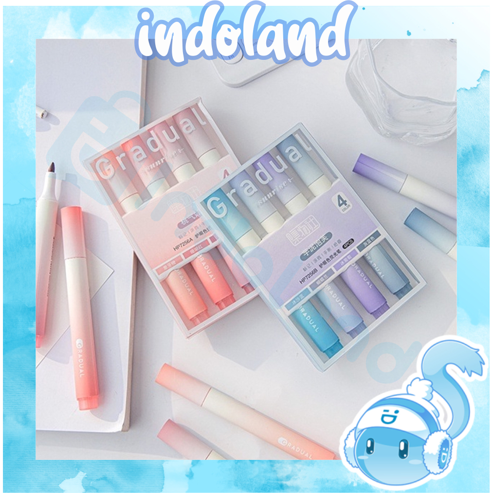 

☀ INDOLAND ☀ Highlighter Pastel Penanda Teks Set 4IN1 Alat Tulis Sekolah / Spidol Pen Marker Warna Gradasi Painting Multifungsi / Textliner Stasionary Import S107