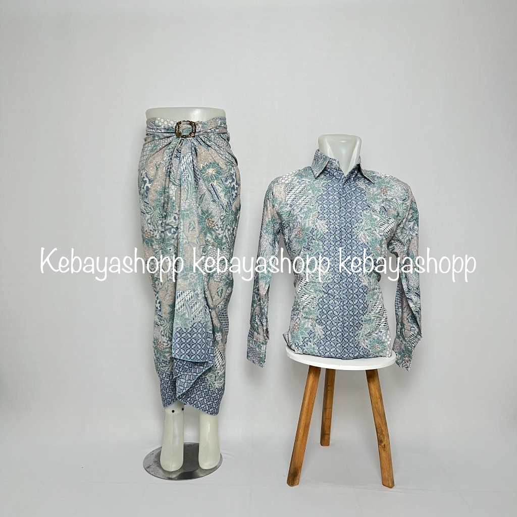 Couple rok lilit batik dan kemeja panjang floral terbaru by kebayashoppvol4