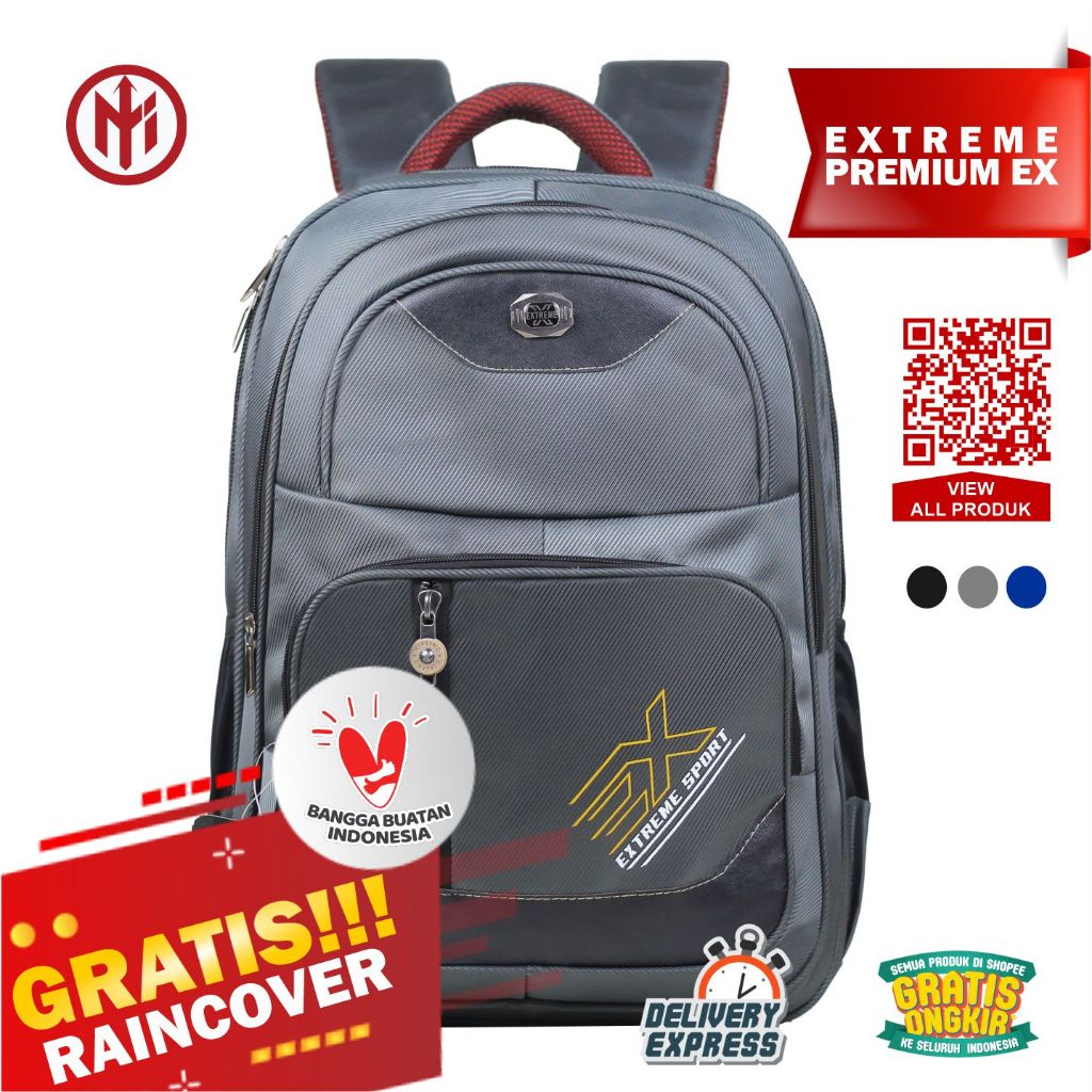 Tas Waterproof Anti Air Laptop 16' Inch Ransel Extreme Premium EX Sport Abu Sekolah Kuliah Kerja Kan