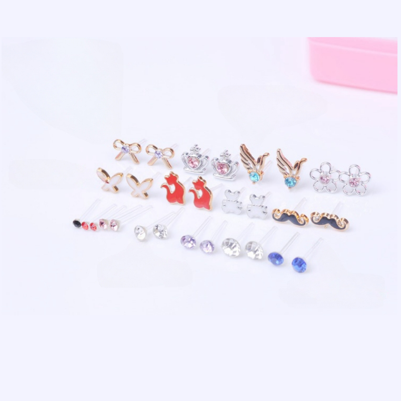 PROMO Anting isi 36 pasang 1 kotak Tusuk Bentuk Hati bergaya Warna untuk Wanita