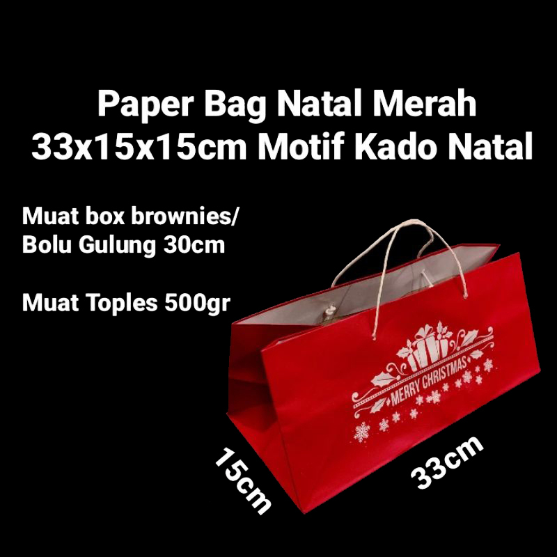 

5 pcs Paperbag Natal Merah Tas Tenteng Kemasan 4 Toples Kuker 500gr Goodie Bag Hampers Parcel Christmas Ukuran 33x15x15 cm