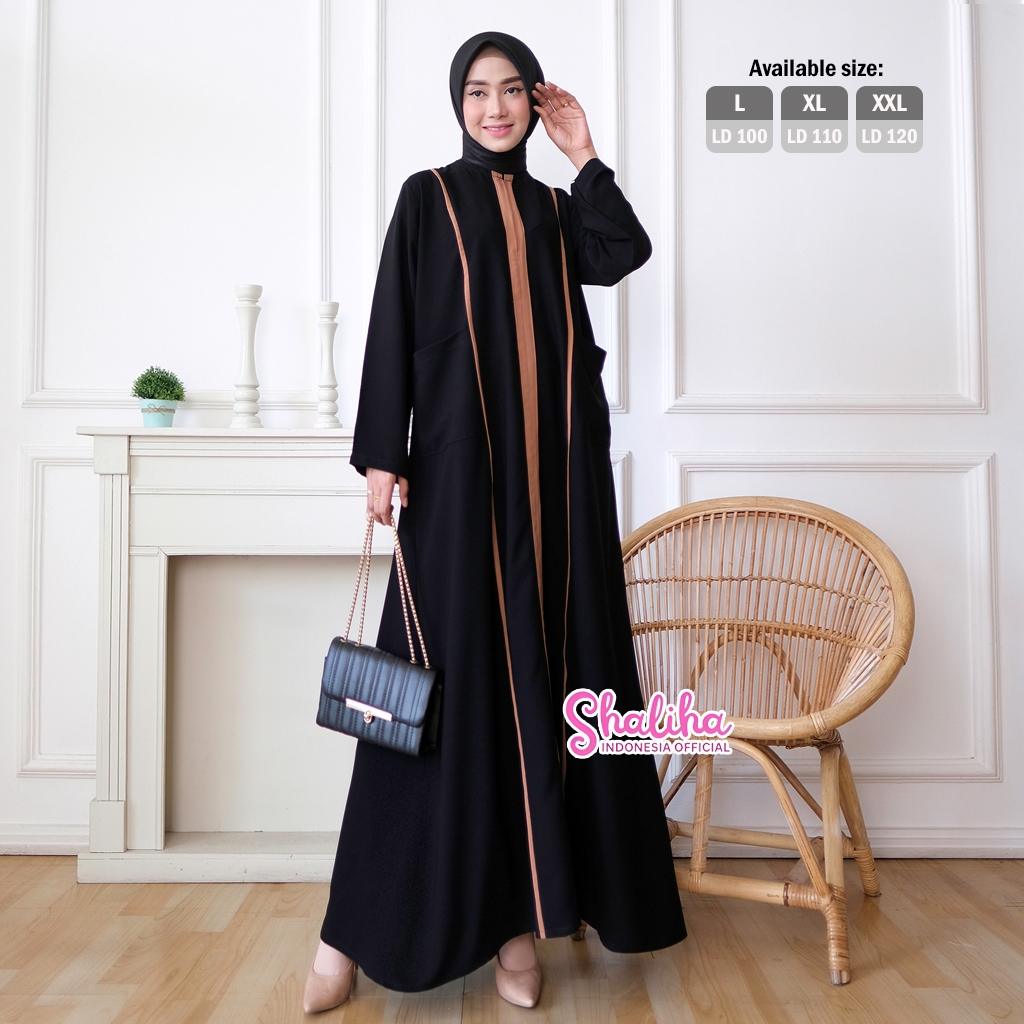 Abaya Jetblack Khadeeja Gamis Arab Hitam Kombinasi Premium Size L XL XXL LD 100 110 120 Ready Jumbo/