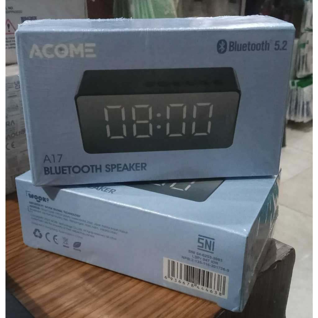 Acome Speaker Bluetooth 5.2 Jam Alarm LED Shocking Bass A17