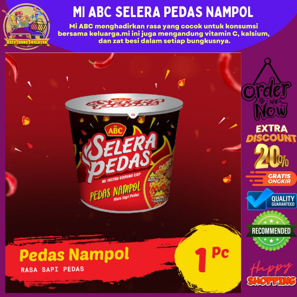 

Mi ABC Mi Instan Cup Pedas Nampol Sapi Pedas 80gr