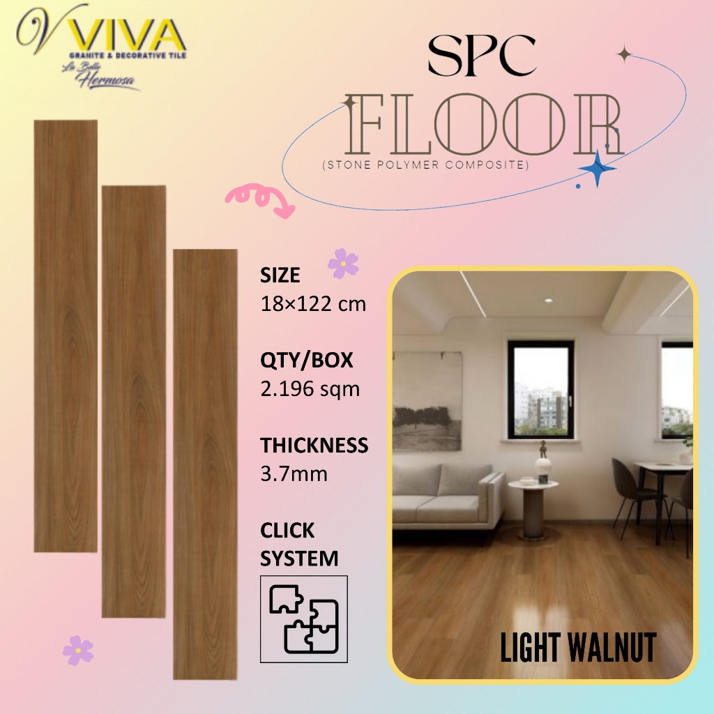 VIVA SPC 5MM LIGHT WALNUT CLICK SYSTEM / LANTAI KAYU VINYL