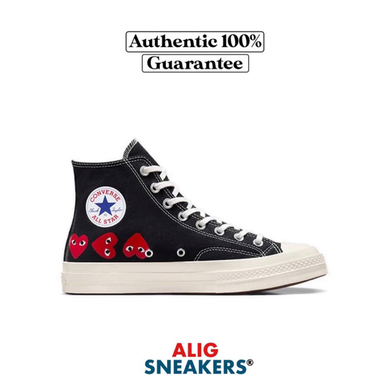 CONVERSE CDG PLAY HIGH MULTI HEART BLACK WHITE EGRET 100% AUTHENTIC
