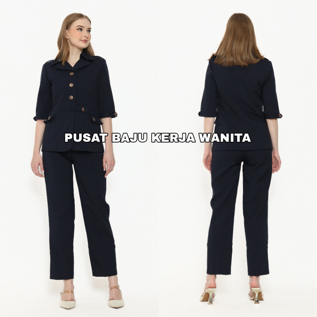 Seragam kerja pdh wanita / Baju khaki pns asn wanita / Baju guru wanita - 6601 Biru Dongker