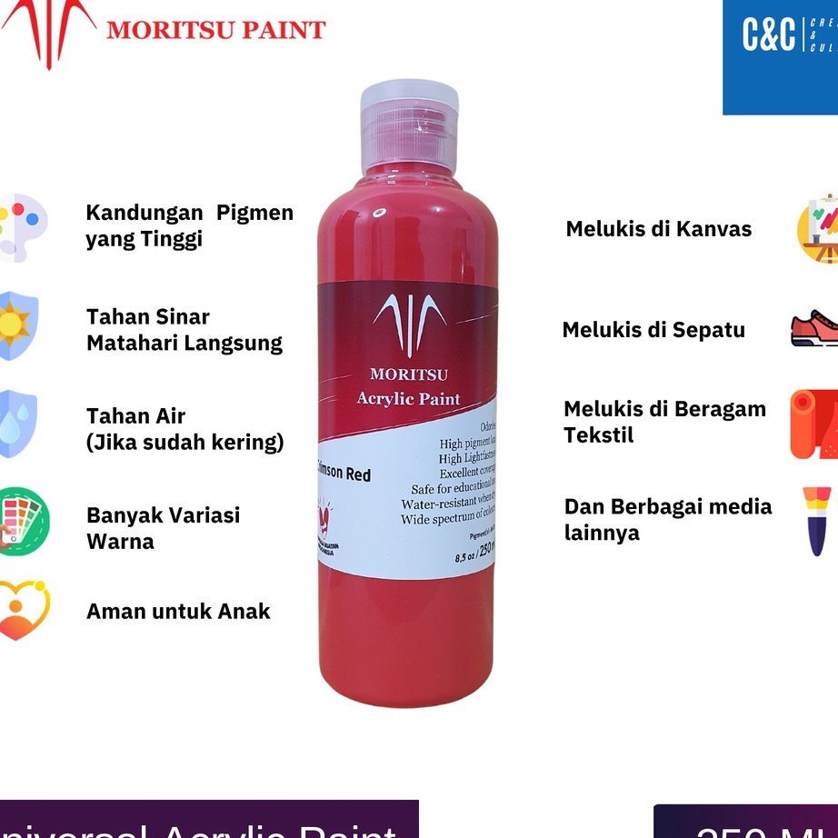 

Ready Stock Cat Akrilik Moritsu Premium 250ml - Moritsu Premium Acrylic Paint 250ml Stok Banyak