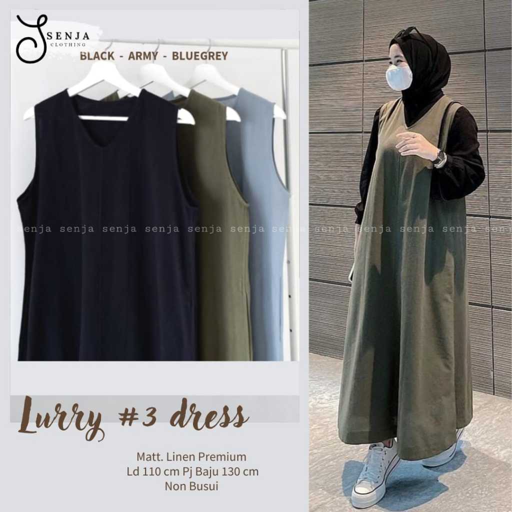 LURRY #3 | ld 110 | Premium Linen | by SENJA | Overall dress panjang kutung polos hitam army fashion