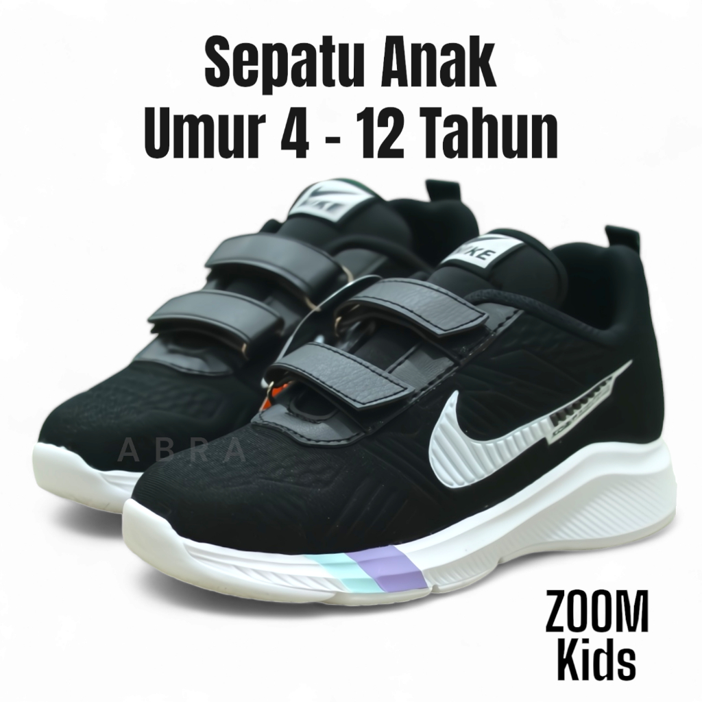 ABRA Sepatu Sekolah Anak TK SD SMP Anak Perempuan Laki Laki Nike Zoom Kid Velcro Tali Sneakers Perek