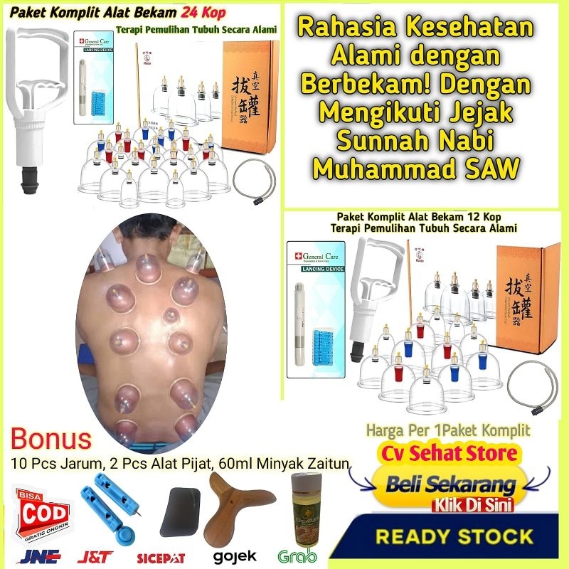 Alat Bekam Lengkap Kop Angin isi 12 Cop 24 Cup Tabung Komplit Dengan Pen Jarum Lancet Pena Full 1 Sa