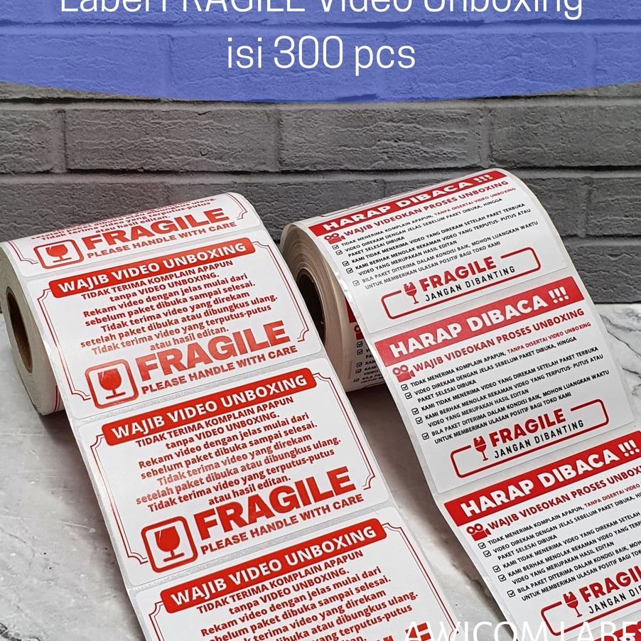 

SWCN0899 【Penjualan Terbaik】COD Label Sticker FRAGILE Wajib Video Unboxing Stiker Perhatian Online Shop 80x50 isi 300 pcs