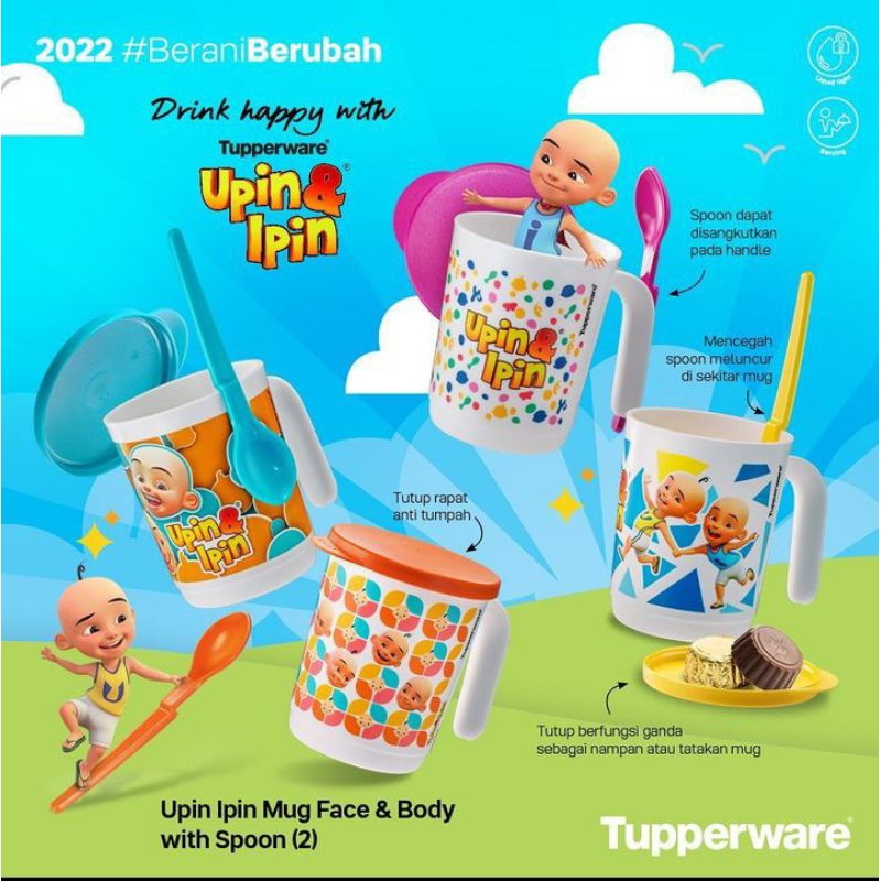Upin ipin mug tupperware with spoon