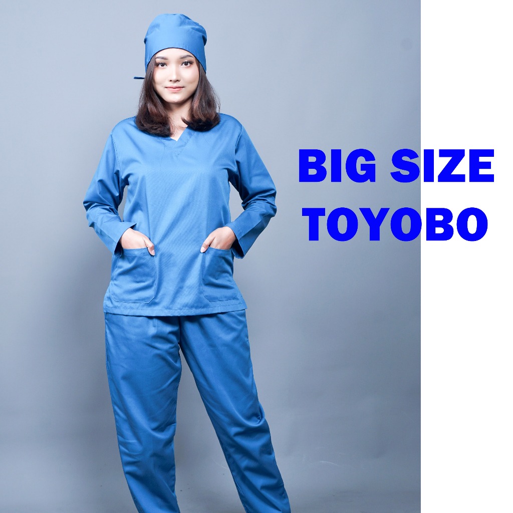 Baju OK BIG SIZE Scrub Lengan Panjang KERUT dan POLOS Seragam Medis Bahan Toyobo ORIGINAL PREMIUM