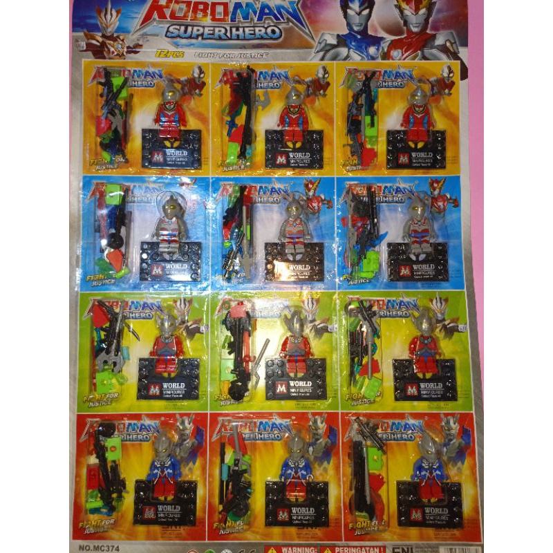 mainan balok susun brick/minifigure/action figure/lego roboman ultraman 12pcs