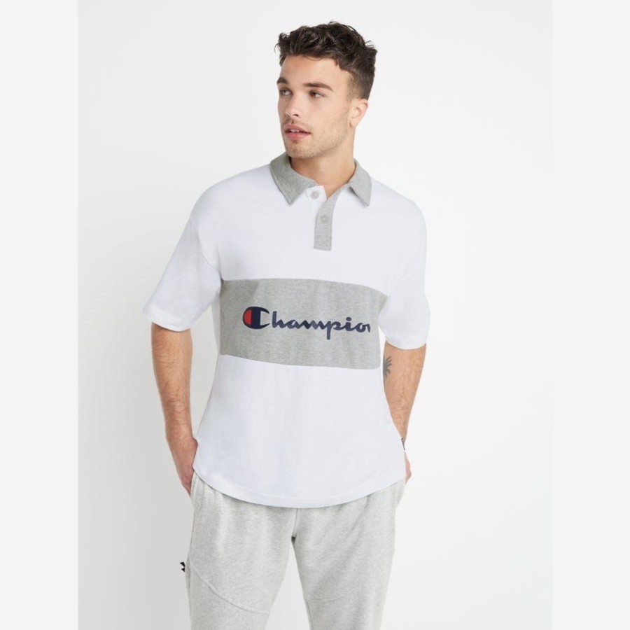 CHMPN Men's Middleweight Rugby Polo Script Logo Kaos Kerah Oversize