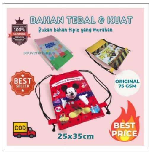 

Tas Ultah Gendong Ransel Serut Backpack Goodie Bag Ulang Tahun custom Pakai Nama Custom String Bag Murah