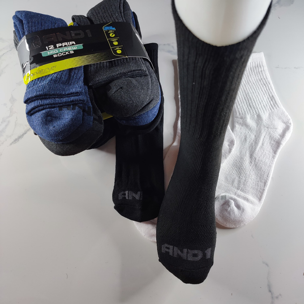 Kaos Kaki Olahraga Basket Mid Crew And1 And 1 Proplatinum Tebal Original