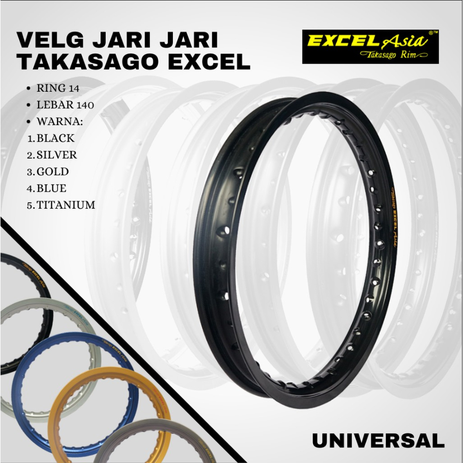 READY VELG TAKASAGO EXCEL ASIA HITAM RING 14 UKURAN 185 DAN 215 ORIGINAL