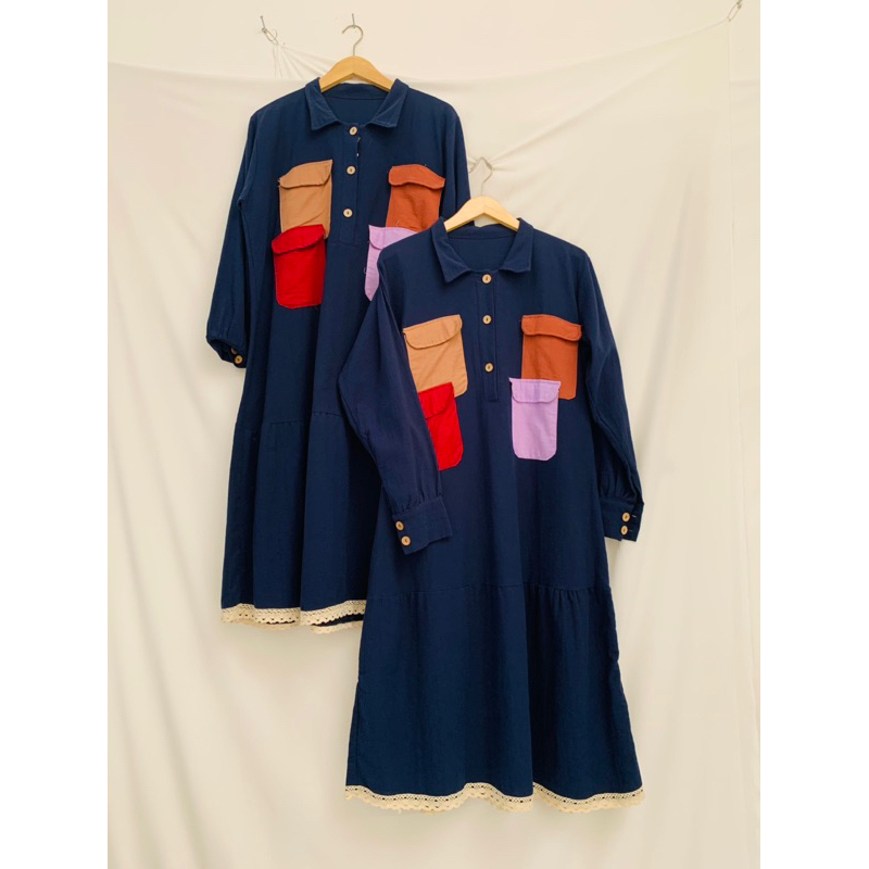 Fara Tunik | Tunik Katun Midi Dress Tunik Navy Tunik Busui