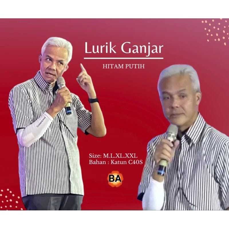 Kemeja Pria / Kemeja Salur Hitam Putih Ganjar Pranowo baju ganjar salur hitam putih lengan panjang d
