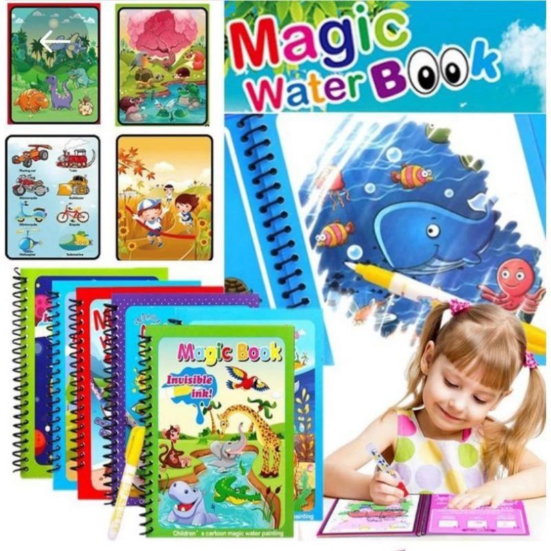 

Magic Water Coloring Book Buku Mewarnai Doodle Book Reuseable Pena Air / Mainan Edukasi Anak Water Magic Book