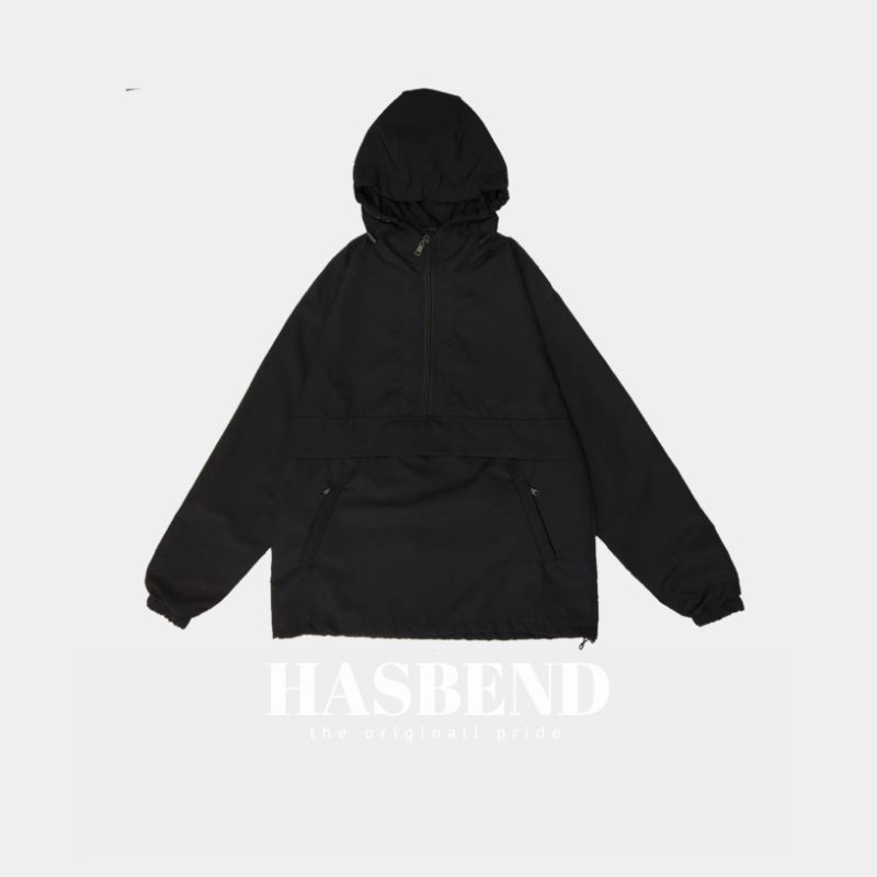 Cagoule Jaket Polos Waterproof Jaket Cagoule Casual Vintage Pria Wanita Hitam