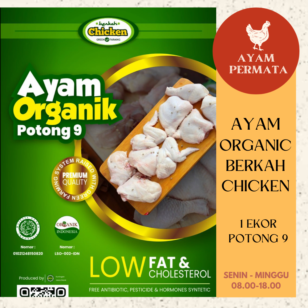 

AYAM ORGANIK Potong 9 Berkah Chicken Organic Probiotik NO Antibiotics