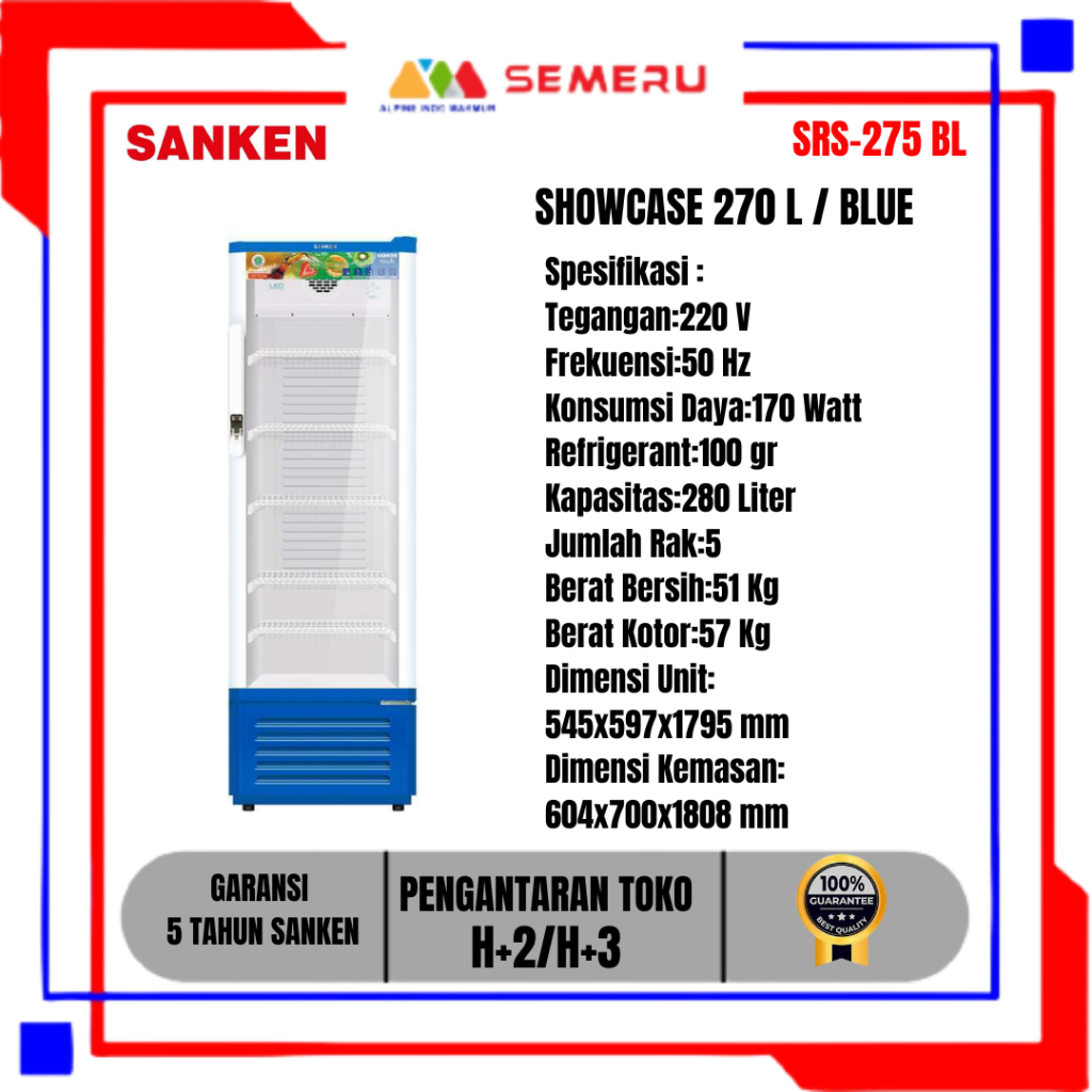 SANKEN SHOWCASE 270 L / BLUE SRS-275 BL / SRS-225 BL 220 L FREE PENGANTARAN MAKASSAR