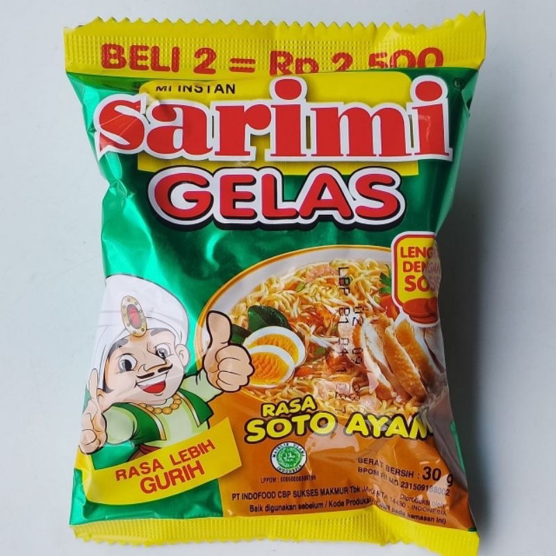 

Sarimi gelas Rasa soto ayam / Kari ayam 1 renceng isi 10