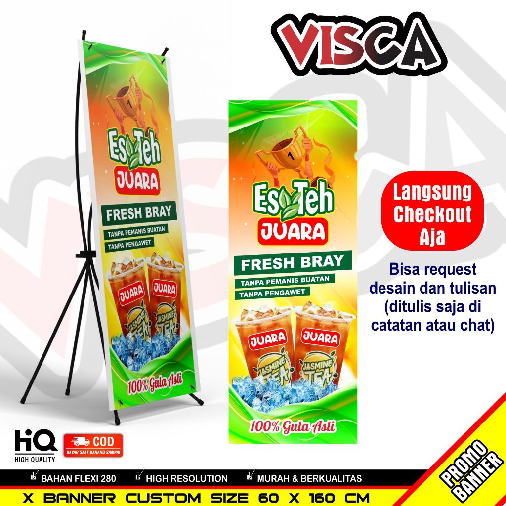 Spanduk X Banner Es Teh Juara Bisa Request Bisa Ganti Nama Toko Sudah Sama Tiangnya