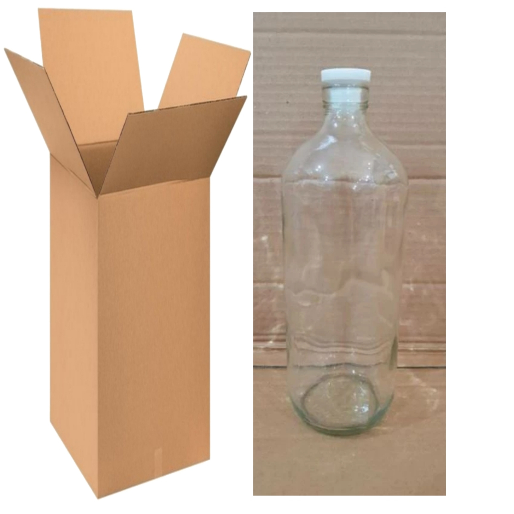 / 6 ( ENAM ) PCS  Botol Bolles 1 liter + tutup plug bening BARU (NEW)  / Botol jamu / botol Bensin /