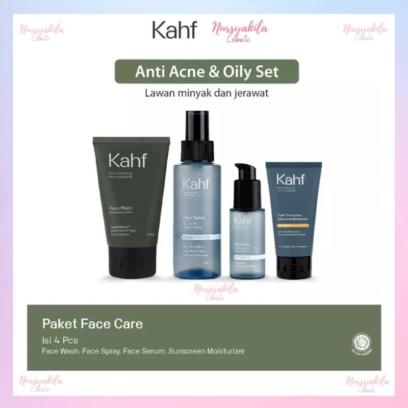 Kahf Paket Basic Skincare Pria (4pcs) - Perawatan Wajah Cowok Kulit Berjerawat Dan Berminyak | Face 