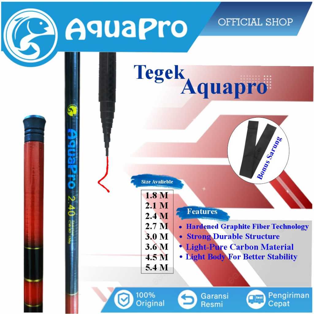 Aquapro Joran Tegek 1.8M-3.6M Kualitas Tinggi Super Ringan Serat Kaca Keras Tangan Pancing Portabel Teleskopik Pancing Joran Pancing Joran Tegek Tongkat Pancing