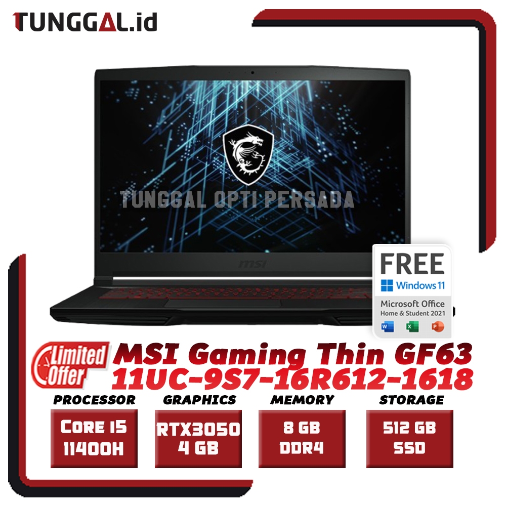 MSI GAMING THIN GF63 1618 INTEL i5 11400H RTX 3050 IPS 144Hz 512GB W11+OHS