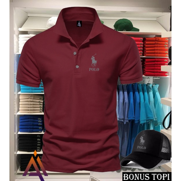 Bonus Topi . Kaos Kerah Pendek Ralph Text Silver Terbaru Baju Lengan Pendek Premium Quality >Af_Fash