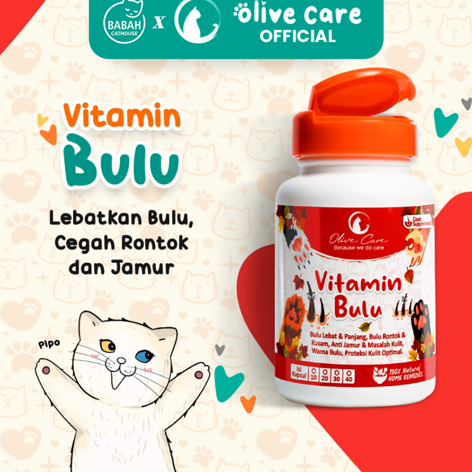 KPGK1232 Olive Care Vitamin Kucing BULU untuk Pelebat Bulu Panjang Lebat Halus Warna Indah Cegah Jam