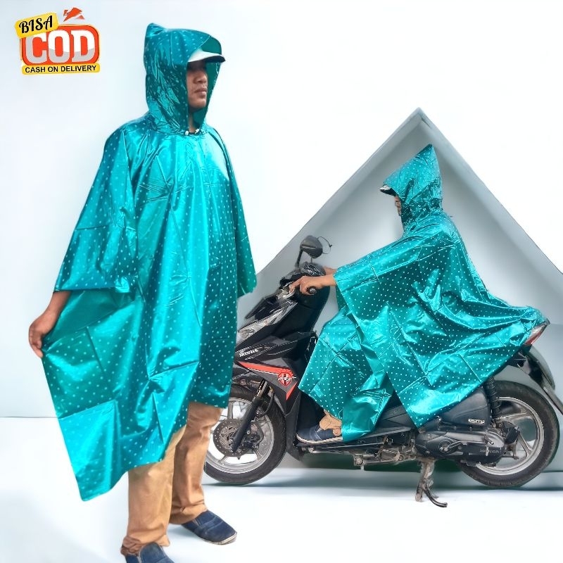Jas hujan kalelawar Polkadot waterproof, Mantel Hujan Polkadot Dewasa Berkualitas