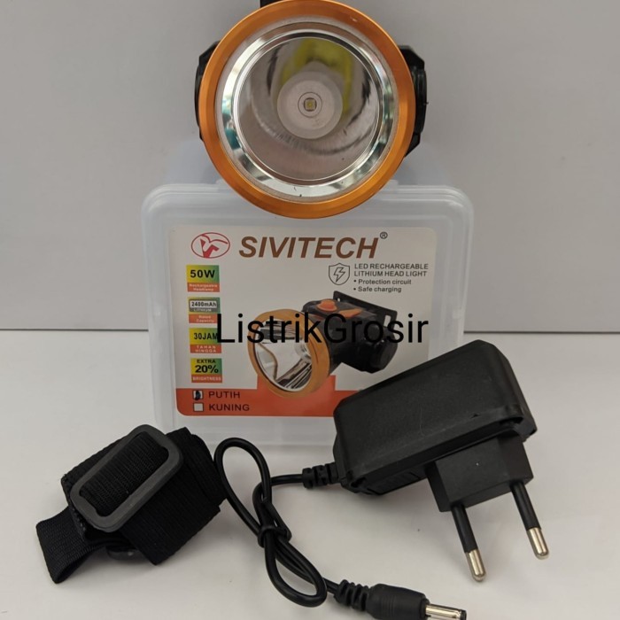 Senter Kepala 50w 50Watt Putih dan Kuning Anti Air Sivitech Nyala Terang Waterproof
