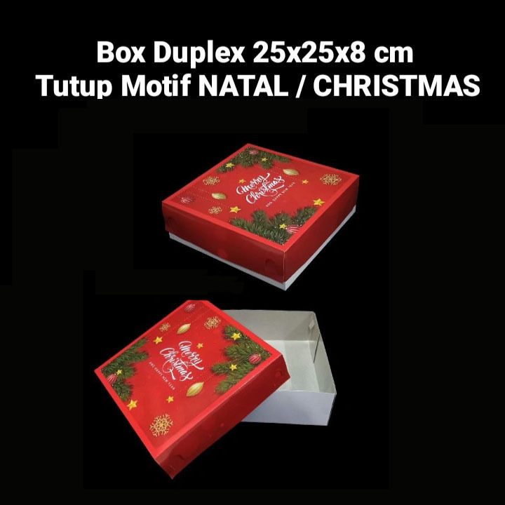 

(5 pcs) kardus duplex tutup motif natal dus toples kue kering 250gr isi 4 box lapis legit kotak kemasan bolu christmas xmas ukuran 25x25x8cm