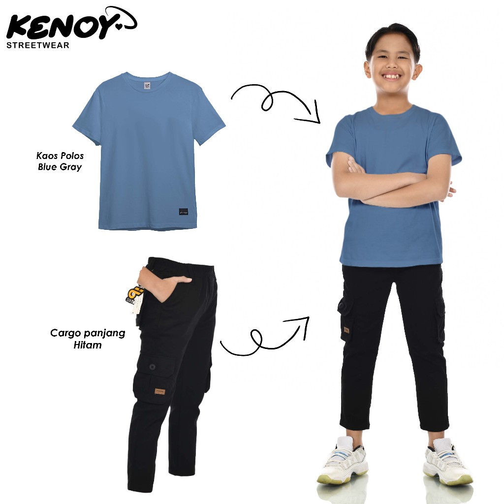 Setelan Baju Polos Distro Anak & Celana Cargo 9-10 tahun / 11-12 tahun / 13-14 tahun / Setelan kaos 