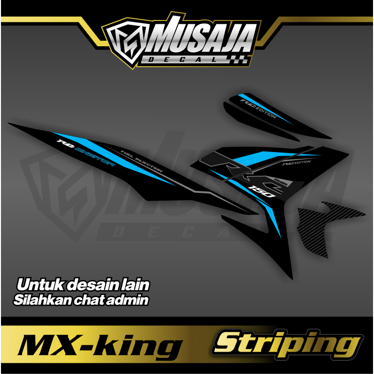 Decal Striping mx king hitam biru - dekal transparan uv mx king