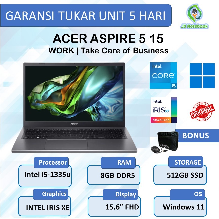 Laptop Acer Aspire 5 A515 intel-i5 1335u 8GB 512SSD Win11 15.6" FHD