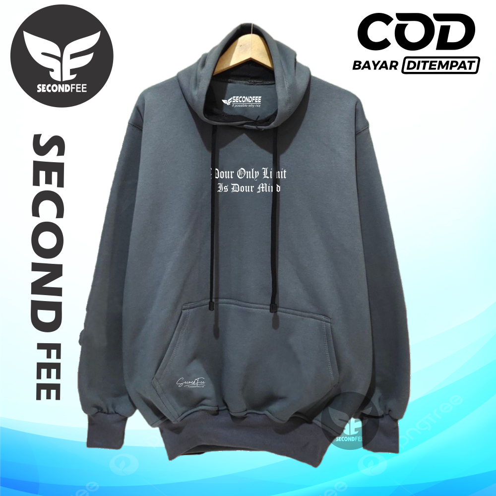 Second Fee Hoodie Pria Distro Bahan Tebal Adem Sablon Huruf Print Casual Brand Lokal Kota Bandung